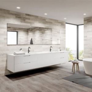 Modern bathroom with natural light and sleek design