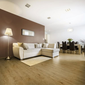 Modern living room with sectional sofa and dining area