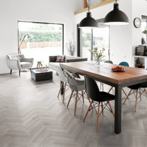 Modern spacious kitchen with stylish furniture and decor