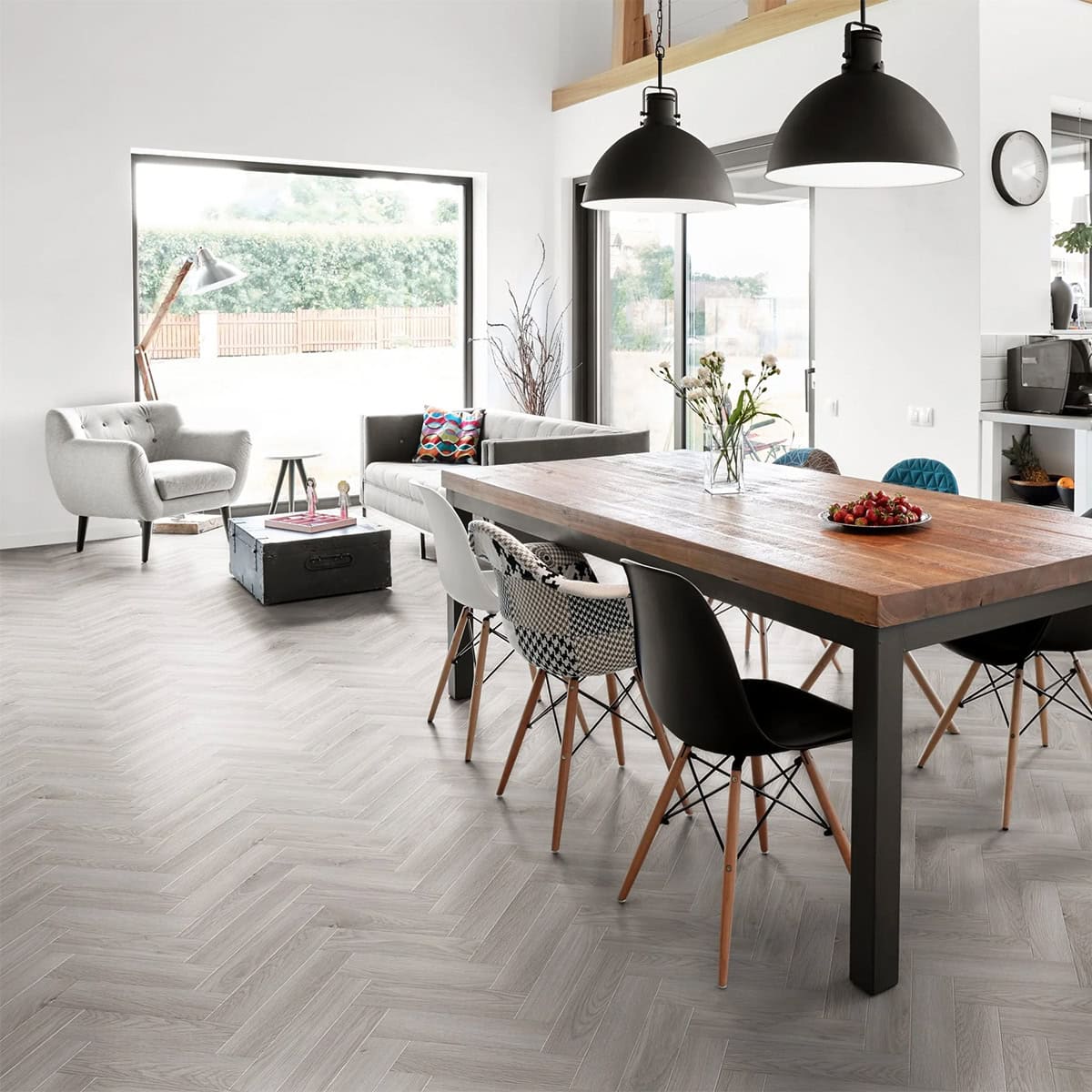 Modern spacious kitchen with stylish furniture and decor