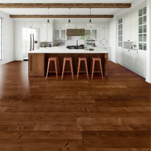 Spacious modern kitchen with wooden accents and flooring