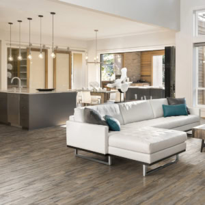 Modern open-plan living room with sleek decor