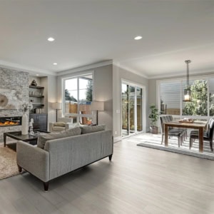 Modern living room with neutral tones and natural light
